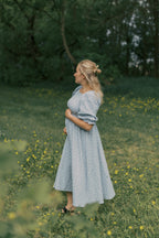 The May Dress | Dusty Blue Smocked Cotton Midi Dress