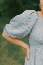 The May Dress | Dusty Blue Smocked Cotton Midi Dress